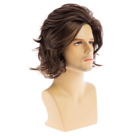 Short Wavy Brown Wigs for Men Natural Layered Cosplay Hair Wig