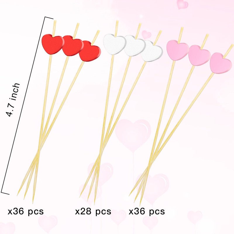 FUGUIR 100 Pcs Heart Cocktail Picks 4.7 Inch Long Red