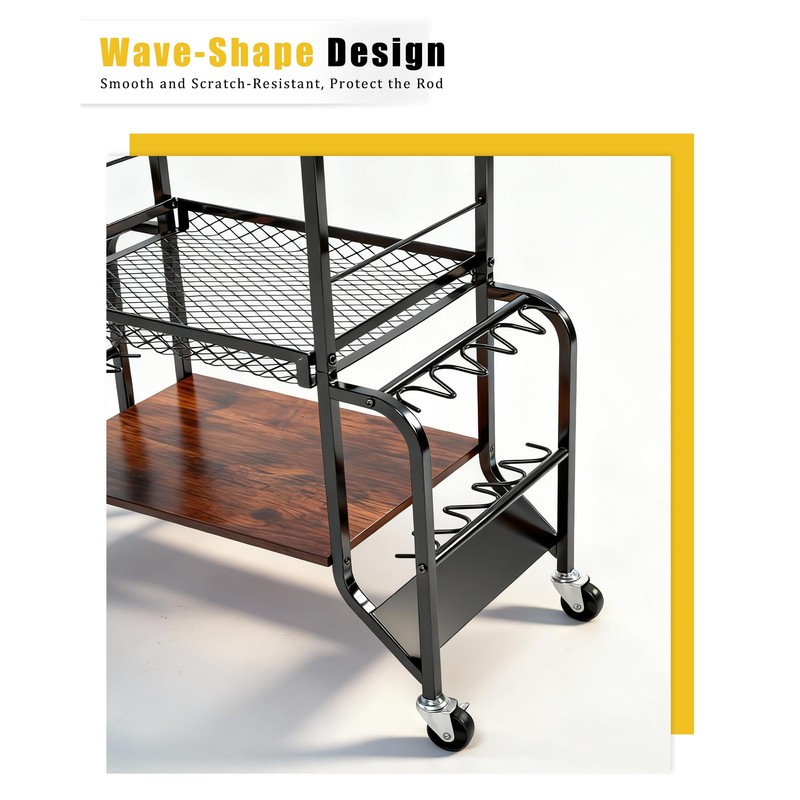 Cyfie Fishing Rod Rack, 4-Tier Mobile Heavy-Duty Holder for 10