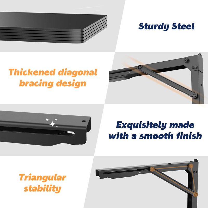 Ultrawall 24 inch Black Sturdy Folding Shelf Brackets, Heavy Duty