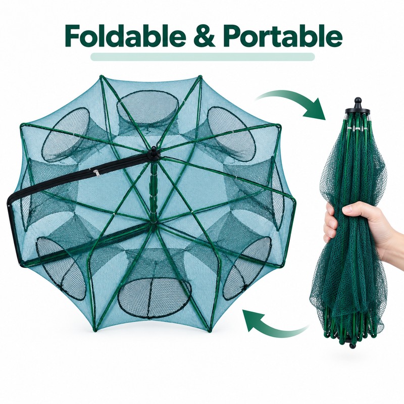Foldable Fishing Net Trap – Nylon Mesh Hand Fishing Net