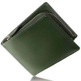 GENERAL ARTS Wallet, Genuine Plant Tanned Leather, Cow Leather Inside the Bill Compartment, Bifold Bifold for Men and Women, Holds 10 Cards, Gift, Present, Skimming Prevention, green (moss green)