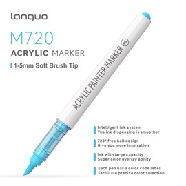 languo Acrylic Paint Markers, 9 Dusty Blue Series Colors Acrylic Paint Pens, Soft Brush Tip Marker with Water Based Ink for Rock Painting, Wood, Glass, Fabric, DIY Art and Craft