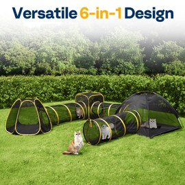 VIVOHOME Outdoor Cat Enclosures 6-in-1 Outside Large Playground Include 2 Cat Tent, 3 Cat Tunnel, Cat Playhouse, Cat Leash, Mint Ball for Feline Friends to Explore in Yard, Balcony, Camping
