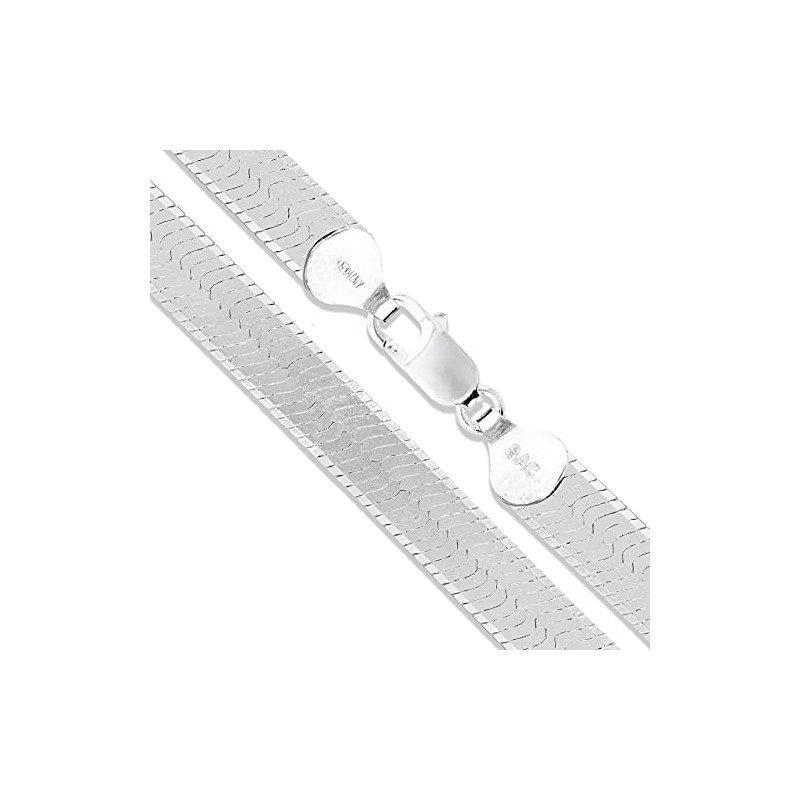 Sterling Silver Flexible Herringbone Bracelet 7mm Solid 925 Italian Chain