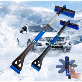 Huifengjie 3in1 Car Ice Scraper with Snow Brush, Snow Brush, Ice Scraper, Removable, Telescopic Handle with Ergonomic Foam Handle, for Car, Truck, SUV, Blue