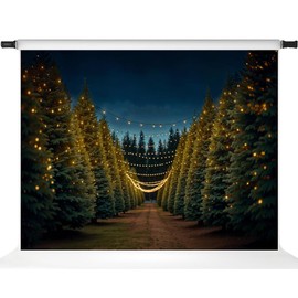 Kate Christmas Evening Pine Trees Backdrop Pathway Backdrop with Twinkling Fairy Lights Outdoor Festive Night Forest Photo Studio Prop 7x5ft