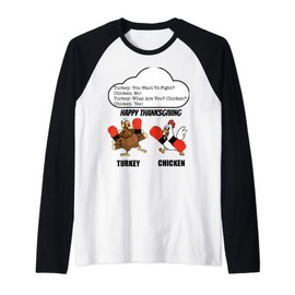 Happy Thanksgiving Turkey and Chicken Fight Raglan Baseball Tee