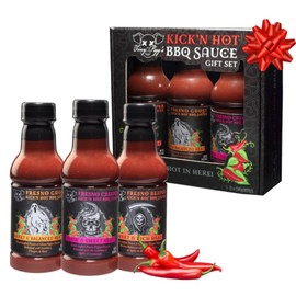 Tony Pigg's Kick'n Hot BBQ Sauce Gift Set (3pk)- Fresno Reaper, Ghost, Creeper Pepper)- Hand Crafted Barbecue Sauces w Fresh Pepper Heat- Great for Ribs & Chicken Wings- Grilling Gift for Men