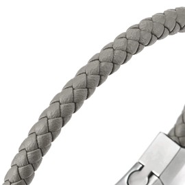 Unisex Mens Women Thin Gray Braided Leather Bracelet Leather Bangle Wristband, Steel Magnetic Clasp