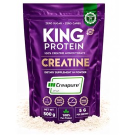 KING Protein Creatina Monohidratada 100% Pura Sin Sabor | 5g por porción | Vegana y sin azúcar | Polvo de Creatina Monohidratada Creapure® con scoop i