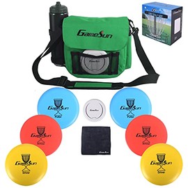 DISC Golf Set 1pc Heavy Duty Nylon Carry Bag, 2pcs Drivers, 2pcs Mid-Ranges, 2pcs Putters, 1pc Mini Disc Marker, 1pc 12”x12” Embroider Logo Black Towel and 1pc Gift Color Box