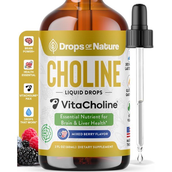 Choline Liquid Drops Supplement – Vegan, Gluten-Free, GMO-Free, Easy Absorption
