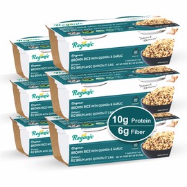 Reganic Organic Brown Rice with Quinoa & Garlic Cups, USDA Organic, Nutty & Wholesome Blend, 100% Recyclable Pouch, 10g Protein, 6g Fiber, Ready in 1 Minute, Gluten-Free Vegan Non-GMO, Quick Healthy Side Dish 8.8 oz (2×125g), Pack of 6