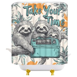 JEJOMEAG Funny Sloth Shower Curtain Cute Animals Fabric Bathroom Decor Curtain with Hooks, 70Wx70H