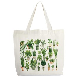 Plant Tote Bag for Women, Vegan Canvas Tote, Plant Lover Gift Bag, Just One More Plant Library Book Bag, Plantaholic Shopping Bag, Botanical Shoulder Bag Gifts for Vegetarian Plant Mom Plant Lady -60