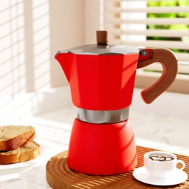 ShanSon Moka Pot Stovetop Espresso Maker 6 Cup 10 oz Italian Coffee Maker Manual Cuban Coffee Percolator Machine Italian Espresso Greca Coffee Maker for Cappuccino or Latte,Red