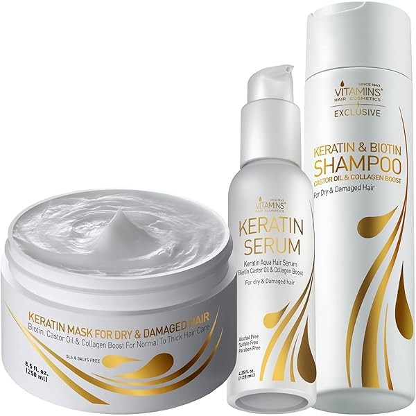 Vitamins Keratin Thick Hair Mask, Serum and Shampoo Kit -