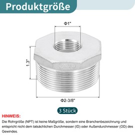QUARKZMAN 2 Pieces 2 Inch Male to 3/4 Inch Female NPT 304 Stainless Steel Reducer Hex Sleeve Reducer for Industrial, Oil/Gas and Plumbing Systems