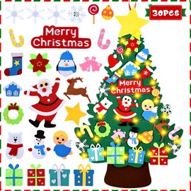 HmiL-U Felt Christmas Tree - 3.4 FT Christmas Decorations for Toddlers with 30 Pcs Ornaments,DIY Xmas Gifts for Door Wall Hanging Decorations