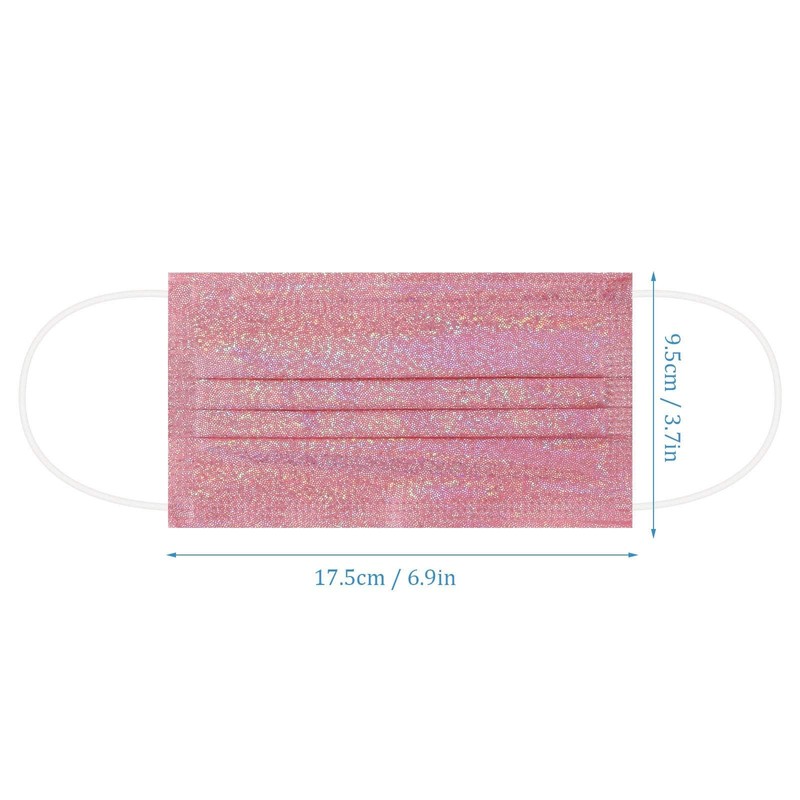 50Pack Sparkly Pink Disposable Face Masks, Cute Face Masks for
