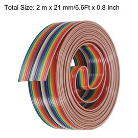 sourcing map 1 Pcs 16 Pin Flat Rainbow Ribbon Cable 6.6 Ft 1.27mm Pitch Breadboard Jumper Wires for Electronic Projects