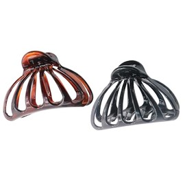 Parcelona French Set of 2 Octopus Tortoise Shell Black Wide Flat Teeth Bun Cover Celluloid Acetate Jaw Claw Hair Clip Clamp