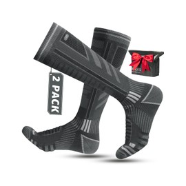 Merino Wool Compression Ski Socks for Men Women, Winter Snowboarding Thermal Socks, Knee High Socks, Size 3-16, (2 Pack)