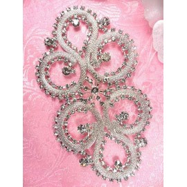 Unbranded Silver Crystal Clear Rhinestone Applique Metal Back Embellishment 4.75"  XR266