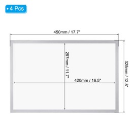 PATIKIL Magnetic Sign Holder 11x17, 4 Pack A3 Magnetic Display Frame Self Adhesive Reusable Picture Photo Frame Double Sided for Refrigerator White Board Window Wall, Silvery