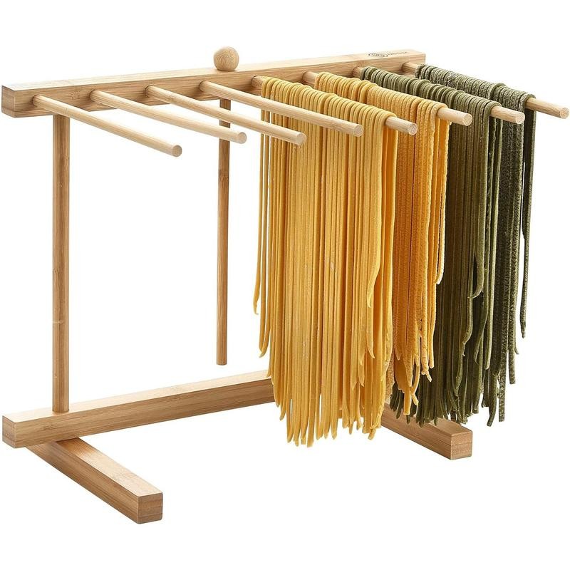Bamboo Pasta Drying Rack with Transfer Wand and 12 Bars,