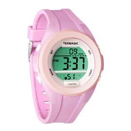 10 ATM Waterproof Girls' Watch for Diving Swimming with Functions of Stopwatch, Chronograph and Alarm Clock, Double Time Zone Display, 12/24 Hours Format Selectable, New Pink, Band, pink, Ribbon