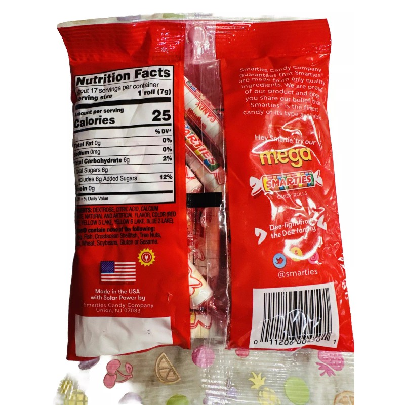 Smarties Original Candy Rolls Fat/Gluten/Pea