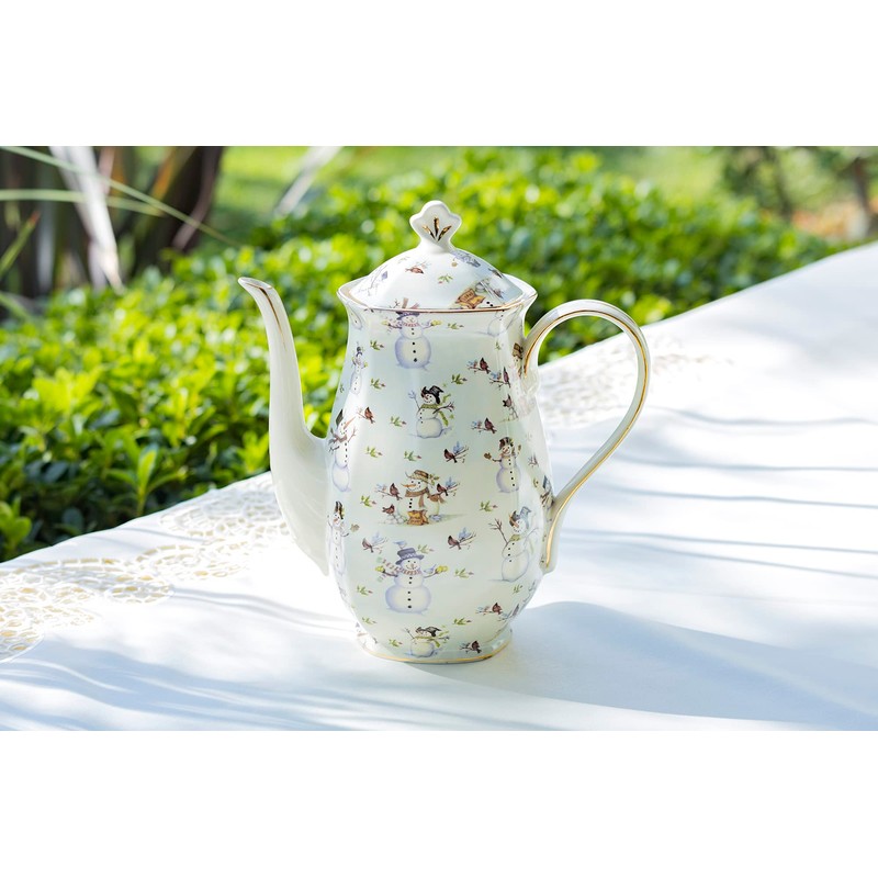 Grace Teaware Holiday Snowman Fine Porcelain Chocolate Pot 40oz Capacity