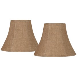 Set of 2 Bell Lamp Shades Natural Burlap Large 7" Top x 14" Bottom x 10.5" High Spider with Replacement Harp and Finial Fitting - Springcrest