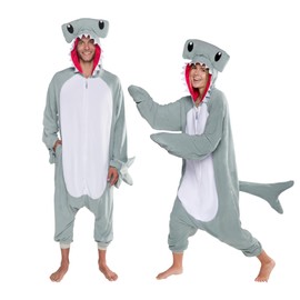 FUNZIEZ! Hammerhead Shark Pajamas - One Piece Cosplay Costume (Grey, Medium)