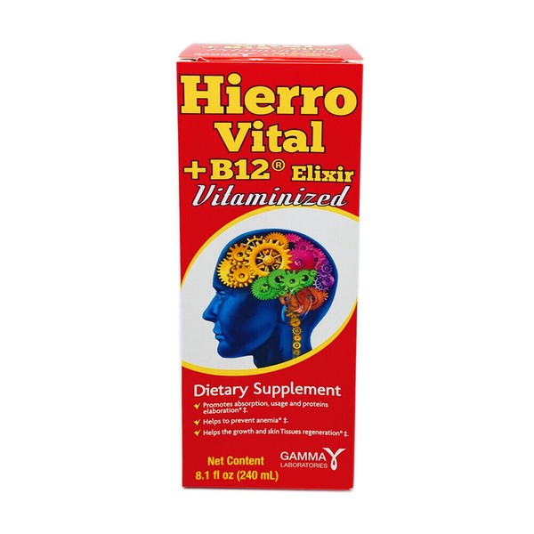 Hierro Vital B12 Dietary Supplement. Multivitamin. Prevents Anemia. 8.1 fl.oz