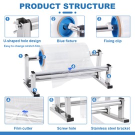 Consfly Stretch Film Wrap Dispenser with Cutter, 13.78 inch Table Stretch Film Wrapping Machine, Manual Stainless Steel Industrial Commercial Packing Machine