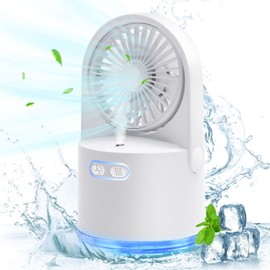 Mini Ventilator mit Kühlen Nebel, Tragbarer USB Tischlüfter Luftkühler mit Kühlen Nebel, 3 Windmodi, 7 Farben Nachtlichter, Tischventilator für Home, Office, Büro, Reisen im Freien