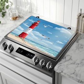 Stove Top Covers for Electric Stove,Lighthouse Seagull Beach Heat Resistant Glass Cooktop Cover Protector for Kitchen Ceramic Countertop Dish Drying Mats 28.5'' x 20.5''