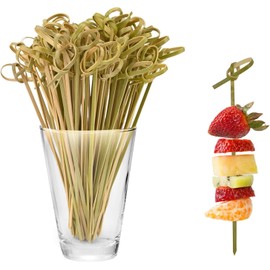 Yeanifeana Palitos de Cóctel de Bambú, 200 Brochetas de Nudo de Bambú, Mini Picas de Alimentos, Palillos de Frutas, Palillos de Bambú para Bebidas, Canapés, Aperitivos, Fiesta 12 cm (Verde)