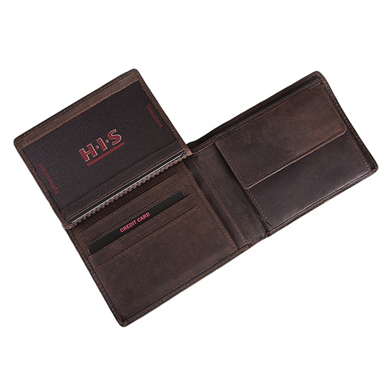 H.I.S Men's Wallet Purse W 34/1170 Dark Brown