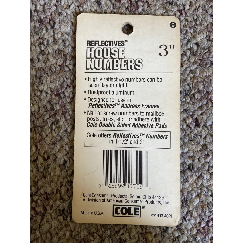 COLE 3-Inch Aluminum Reflective Mailbox Number 9 Visible 100Ft. Day
