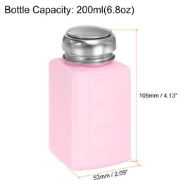 HARFINGTON 2pcs Solvent Alcohol Dispenser 200ml(6.7oz) Push Down Liquid Dispenser Pump Bottle with Sealing Stainless Steel Lid for Acetone Cleanser Polish Remover, Pink