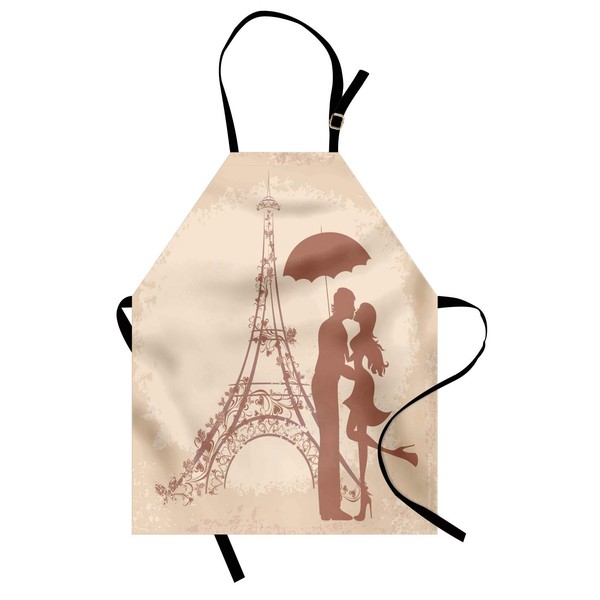 Ambesonne Umbrella Girl Apron, Couple Kissing with Eiffel Tower on