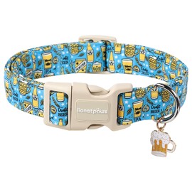 Lionet Paws Summer Dog Collar- Cute Beer Dog Collars with Plastic Buckle,Blue Yellow Light Adjustable Dog Collars for Small Medium Dogs