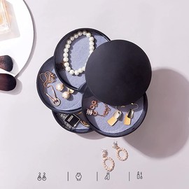 Ldirect Jewelry Organizer Small Jewelry Storage Box 4-Layer Rotating Travel Jewelry Tray Holder for Women Bracelets Rings Bracelets Earrings (Black)