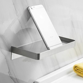 Biutimarden 2 Stück Duschablage Ohne Bohren,Anti Rutsch Oberfläche Selbstklebend Wandhalterung aus Edelstahl Duschregal Rostfreier für Bad Dusche und Küche Badzubehör(19CM,Gebürstet)