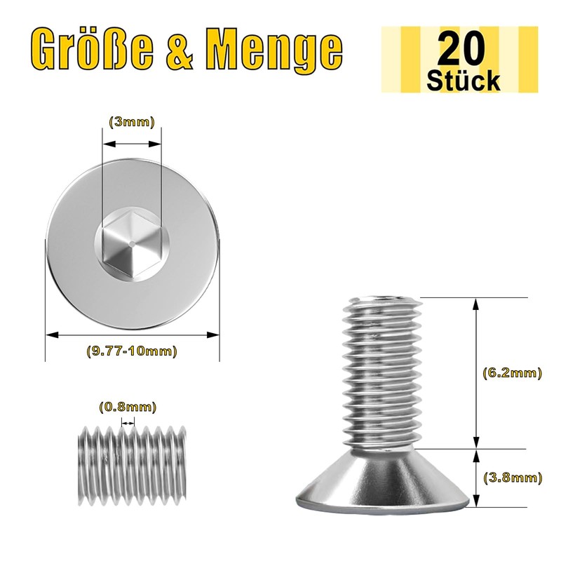 ORTAVA Pack of 20 M5 x 10 Countersunk Screws Flat