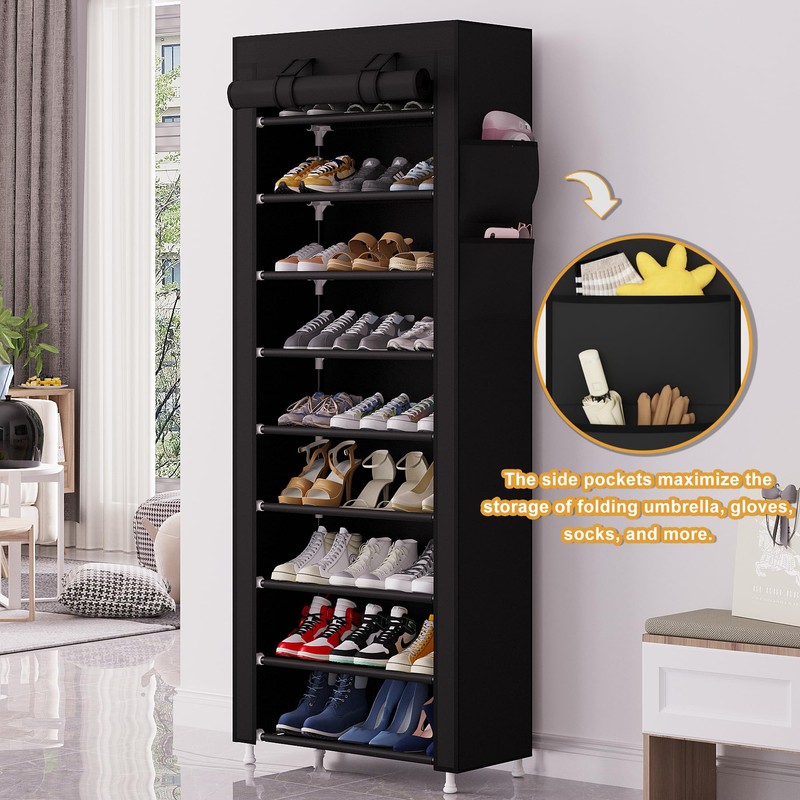 Calmootey 9 Tier Shoe Rack Organizer,Portable Shoe Shelf with Nonwoven